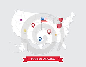 Ohio State map highlighted on USA map