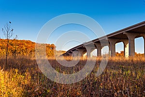 Ohio Turnpike bridge and autumn meadow