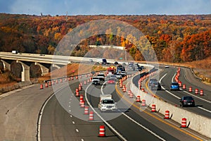 The Ohio Turnpike rounds a curve in the Cuyahoga Valley