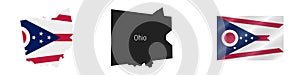 Ohio US state detailed flag map. Detailed silhouette. Waving flag. Vector illustration