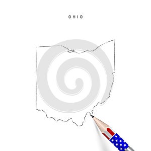 Ohio US state vector map pencil sketch. Ohio outline map with pencil in american flag colors