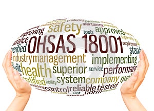 OHSAS 18001 word cloud hand sphere concept