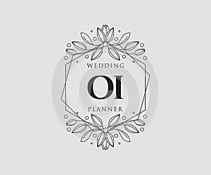 OI Initials letter Wedding monogram logos collection, hand drawn modern minimalistic and floral templates for Invitation cards,