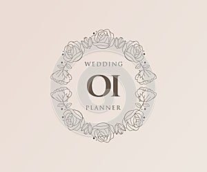 OI Initials letter Wedding monogram logos collection, hand drawn modern minimalistic and floral templates for Invitation cards,