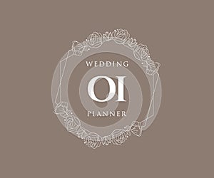 OI Initials letter Wedding monogram logos collection, hand drawn modern minimalistic and floral templates for Invitation cards,