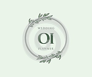 OI Initials letter Wedding monogram logos collection, hand drawn modern minimalistic and floral templates for Invitation cards,