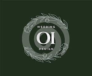 OI Initials letter Wedding monogram logos collection, hand drawn modern minimalistic and floral templates for Invitation cards,