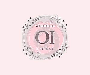 OI Initials letter Wedding monogram logos template, hand drawn modern minimalistic and floral templates for Invitation cards, Save