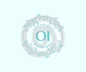OI Initials letter Wedding monogram logos template, hand drawn modern minimalistic and floral templates for Invitation cards, Save