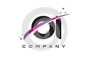 OI O I Black Letter Logo Design with Purple Magenta Swoosh photo