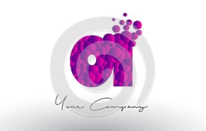 OI O I Dots Letter Logo with Purple Bubbles Texture. photo