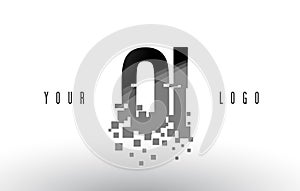 OI O I Pixel Letter Logo with Digital Shattered Black Squares photo