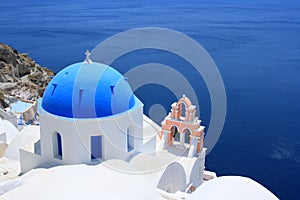 Oia Blue Dome and Pink Bell Tower