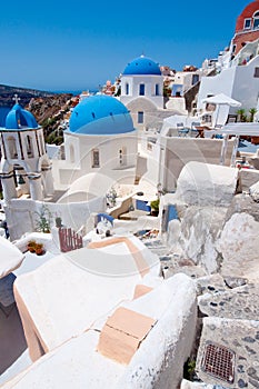 Oia churches on the island of Santorini, Greece.