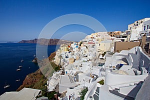 Oia City. Magnificent panorama of the island of Santorini Greece during a beautiful sunset