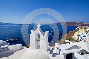 Oia City. Magnificent panorama of the island of Santorini Greece during a beautiful sunset