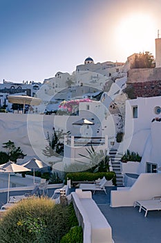 Oia at golden hour. Santorini island, Cyclades, Greece