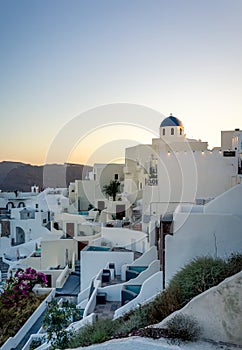 Oia at golden hour. Santorini island, Cyclades, Greece