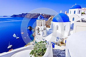 Oia, Santorini, Greece - Blue church and caldera