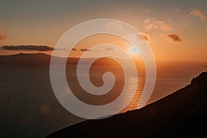 Oia Santorini Greece famous with romantic and beautiful sunsets. Oia village in Santorini island.Greece