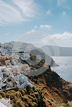 Oia Santorini Greece famous with romantic and beautiful sunsets. Oia village in Santorini island.Greece.