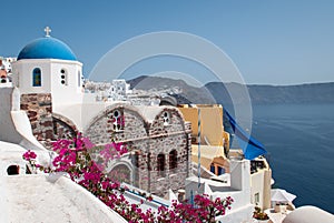 Oia, small photogenic village on the Greek island of Thera Santorini.