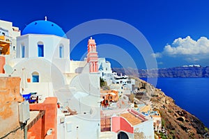 Oia town on Santorini island, Greece. Aegean sea