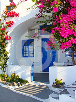 Oia village on Santorini island, Greece, blue and white Santorini, architecture of Oia village