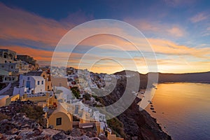 Oia village at the Santorini Island at sunset