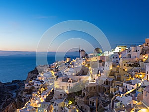 Oia village at the Santorini Island at sunset