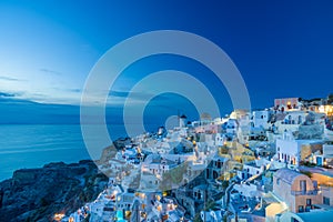 Oia village at the Santorini Island at sunset