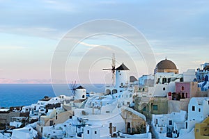 Oia village at the Santorini Island at sunset