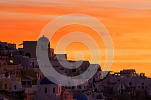 Oia village at the Santorini Island at sunset