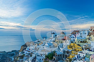 Oia village at the Santorini Island at sunset