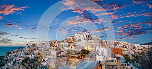 Oia village  at the Santorini Island at sunset