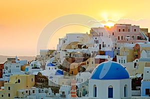 Oia village at sunset, Santorini island, Greece