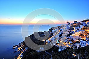 Oia Village at Sunset on Santorini Island Greece