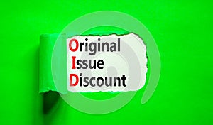 OID original issue discount symbol. Concept words OID original issue discount on beautiful white paper. Beautiful green paper