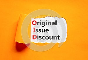 OID original issue discount symbol. Concept words OID original issue discount on beautiful white paper. Beautiful orange paper