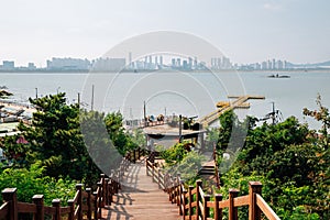 Oido seascape and Incheon modern cityscape in Siheung, Korea