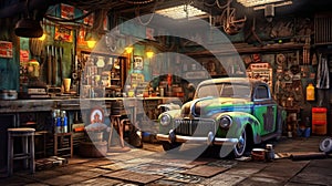 OIdtimer car repair - Stockphotography made with Generative AI tools photo