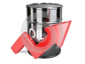 Oil barrel chart graph with red arrow up