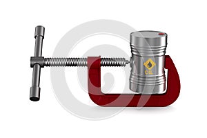 Oil barrel and clamp on white background. Isolated 3D illustration photo