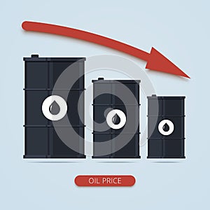 Oil barrel price falls down chart.
