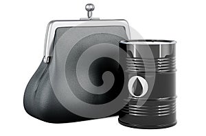 Oil barrel with purse coin, 3D rendering