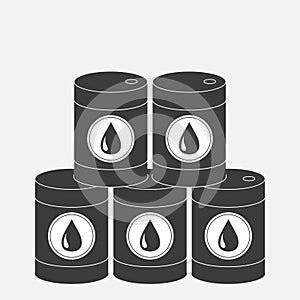 Oil barrel pyramid set with oil drop sign icon. Isolated. Black sign on white background. Oil droplet. Flat design.