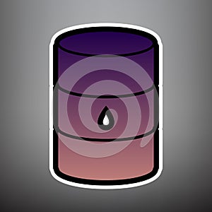 Oil barrel sign. Vector. Violet gradient icon with black and whi