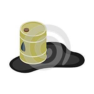 Oil barrel spill puddle icon, isometric 3d style