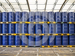 Oil barrels or chemical drums stacked up photo