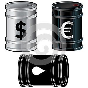 Oil barrels with currency symbols photo